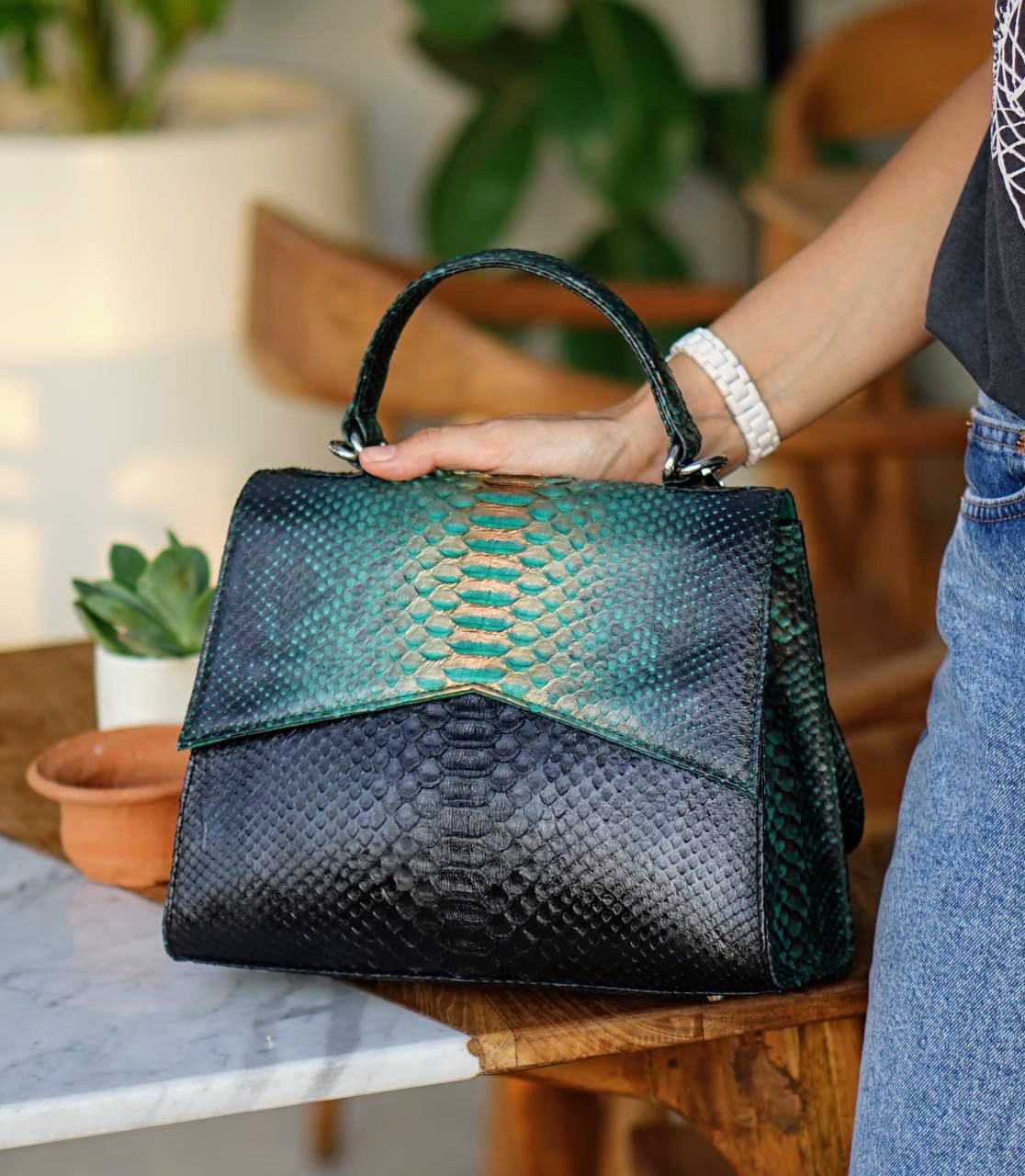 Handmade Snake Skin Women's Top Handle