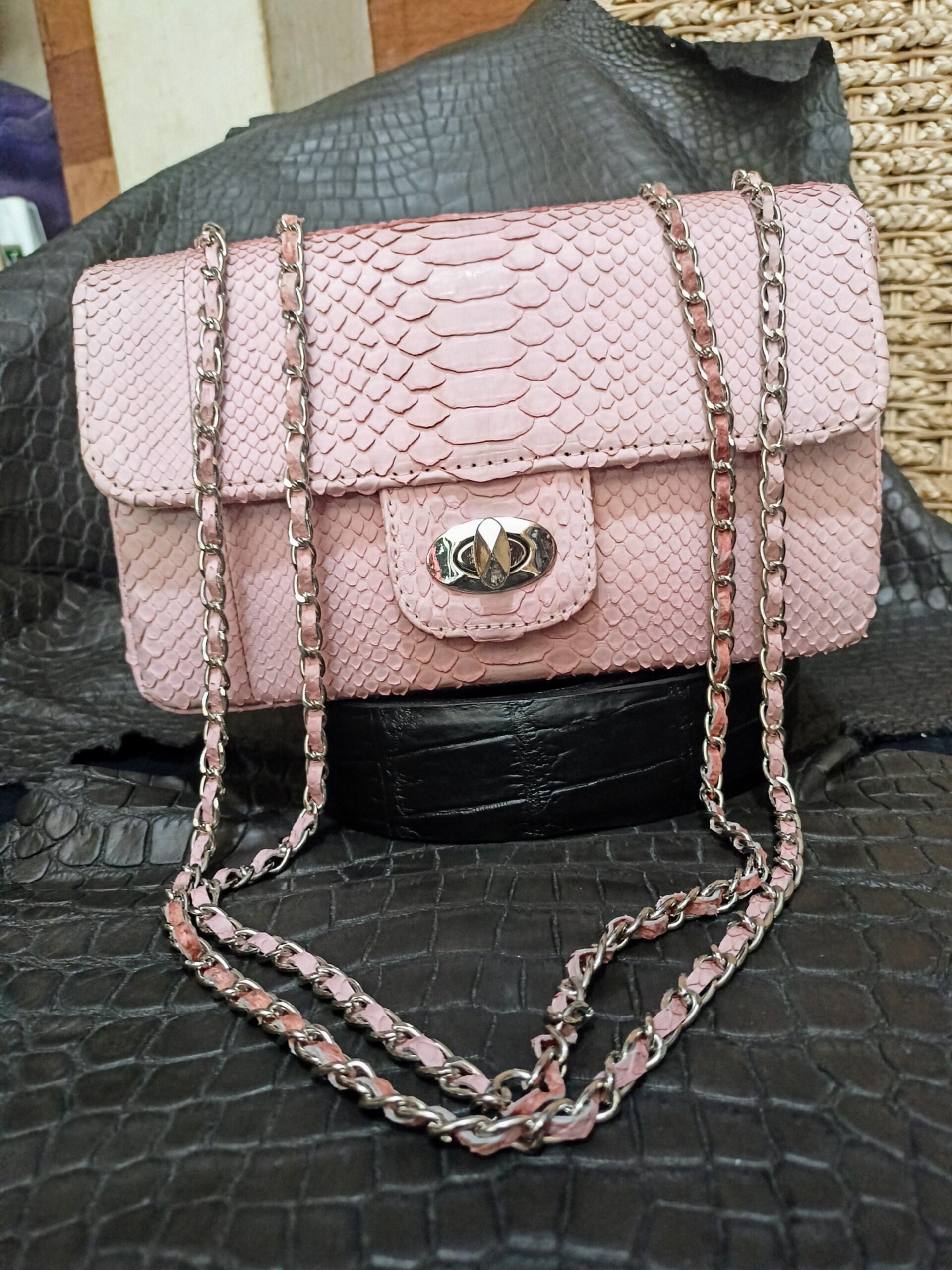 Pink Women's Purses Genuine Phyton Skin Women's Shoulder handmade