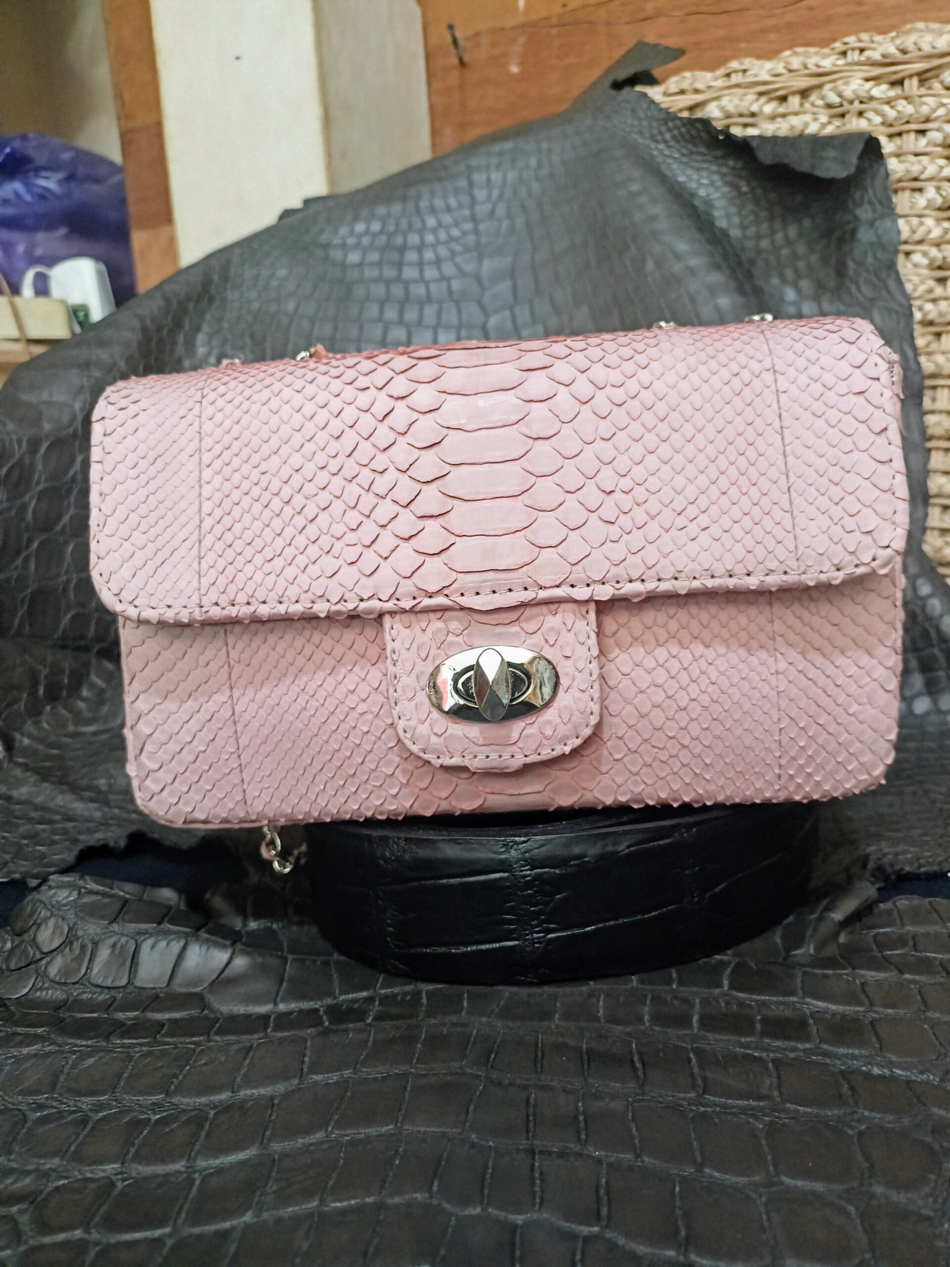 Pink Women's Purses Genuine Phyton Skin Women's Shoulder handmade - Image 5