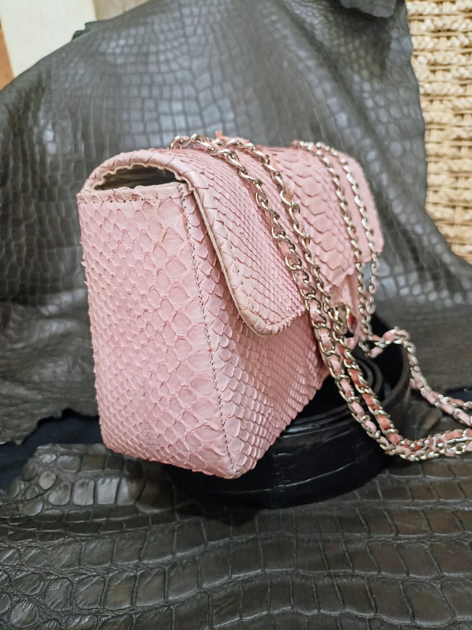 Pink Women's Purses Genuine Phyton Skin Women's Shoulder handmade - Image 4