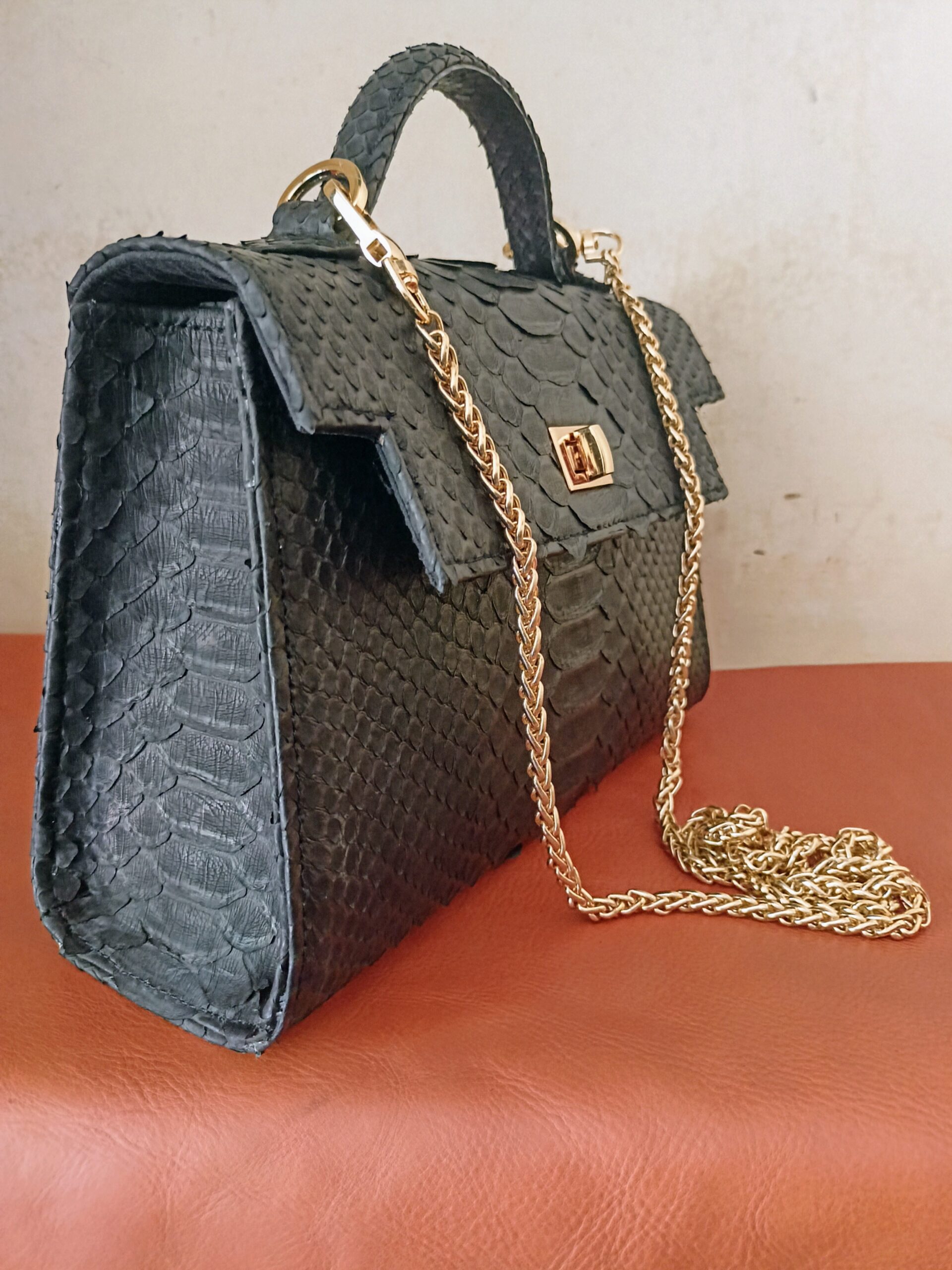 Black Women's Purses Genuine Phyton Skin Women's handbag handmade - Image 3
