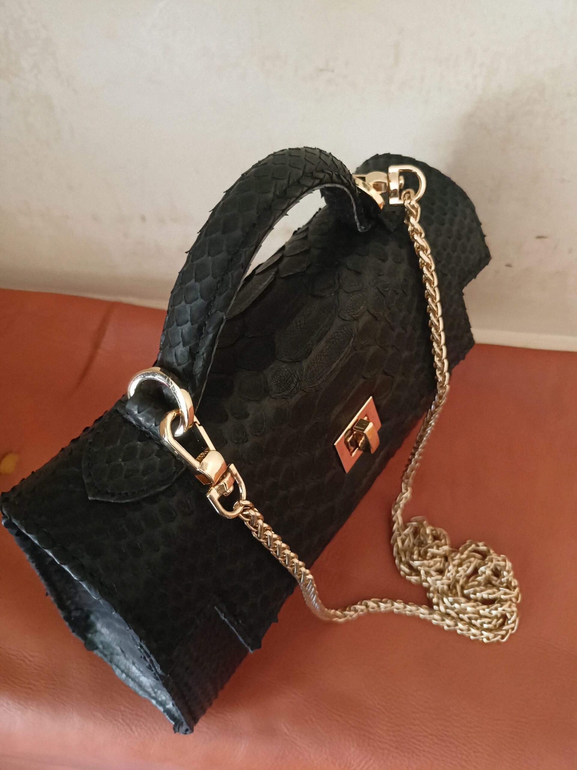 Black Women's Purses Genuine Phyton Skin Women's handbag handmade - Image 4