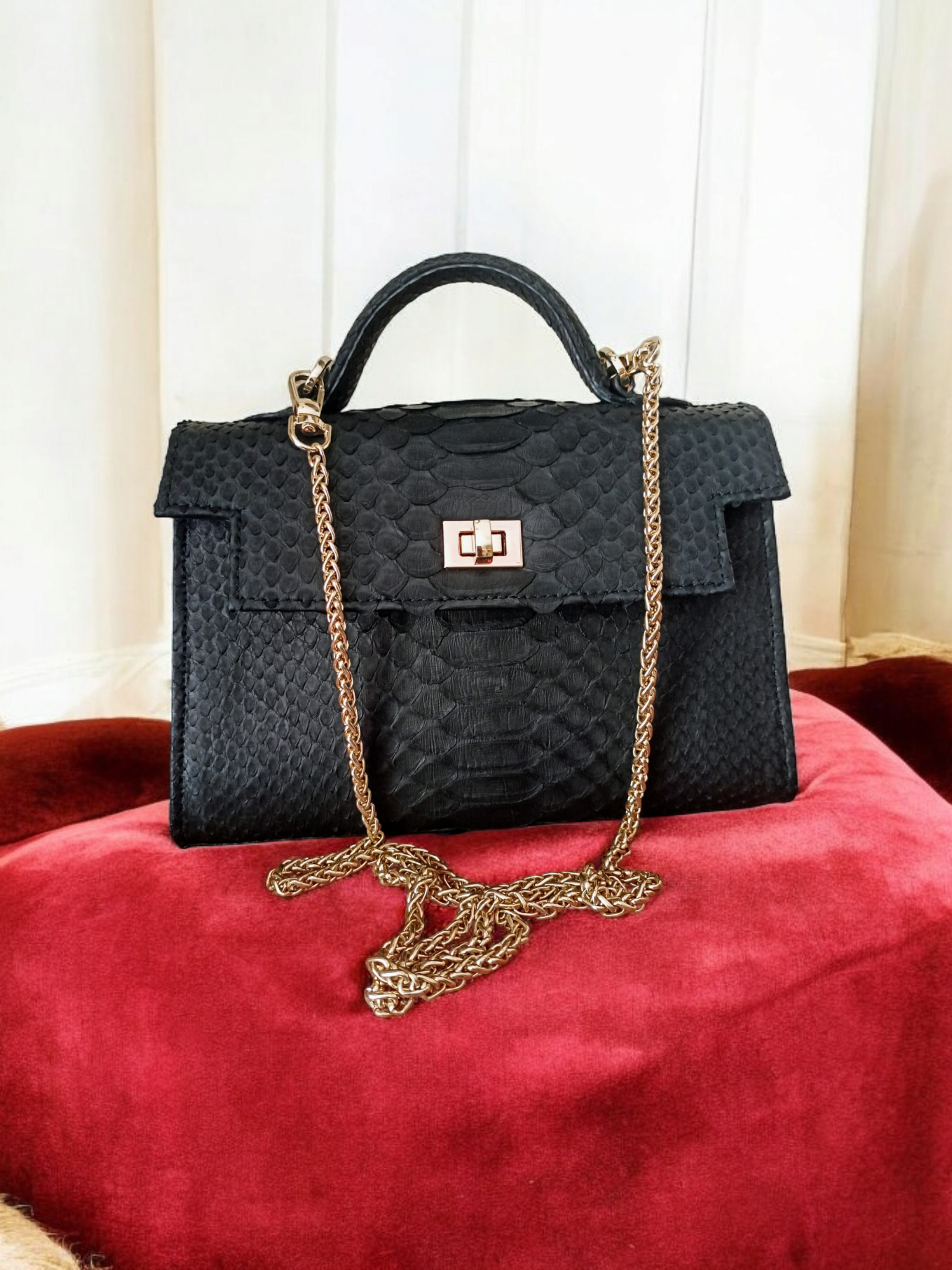 Black Women's Purses Genuine Phyton Skin Women's handbag handmade