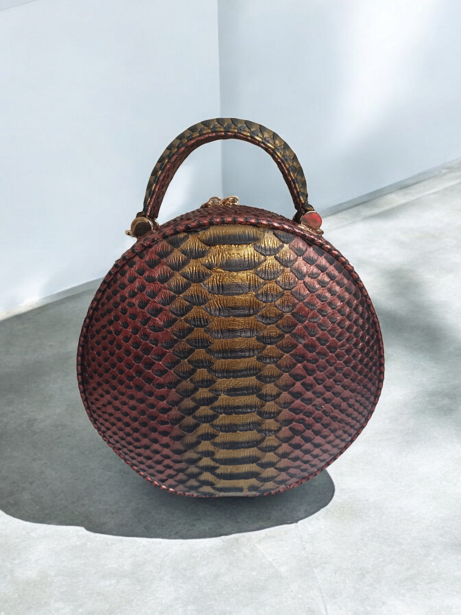 Handmade Snake Skin Women's Round Bag